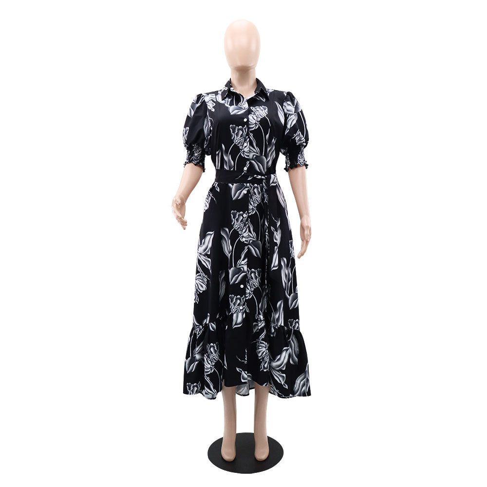 Chic Printed Puff Sleeve Ruffle Casual Women's Long Dress 6