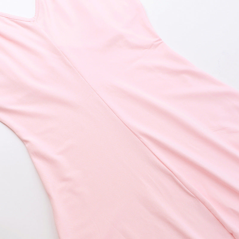 Women Spring Summer Sexy V-Neck Lotus Leaf Split Suspender Maxi Dress 36