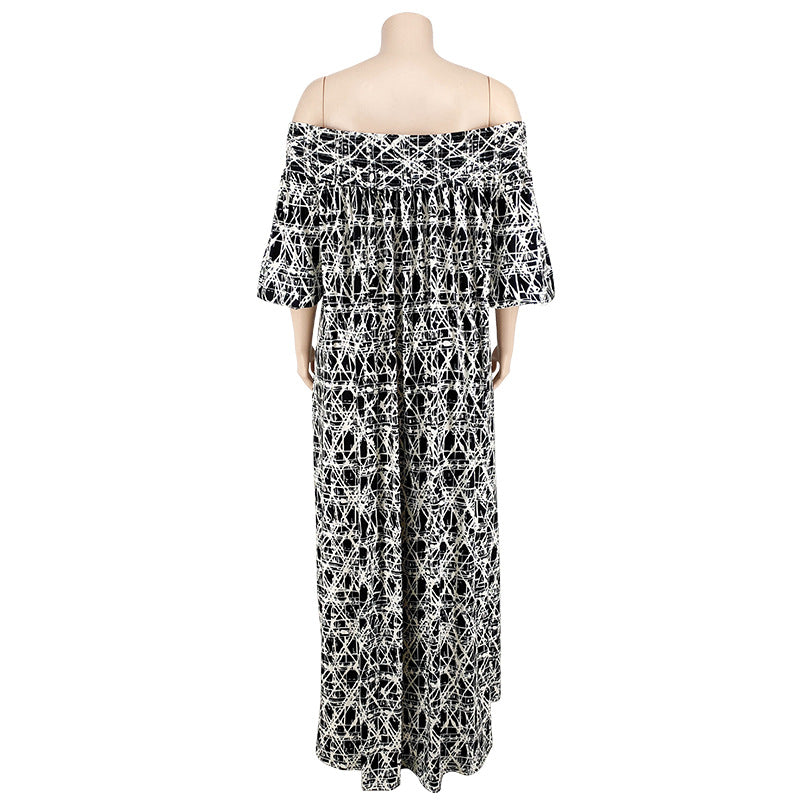 Plus Size Women Fall Off Shoulder Long Sleeve Dress with Belt 19