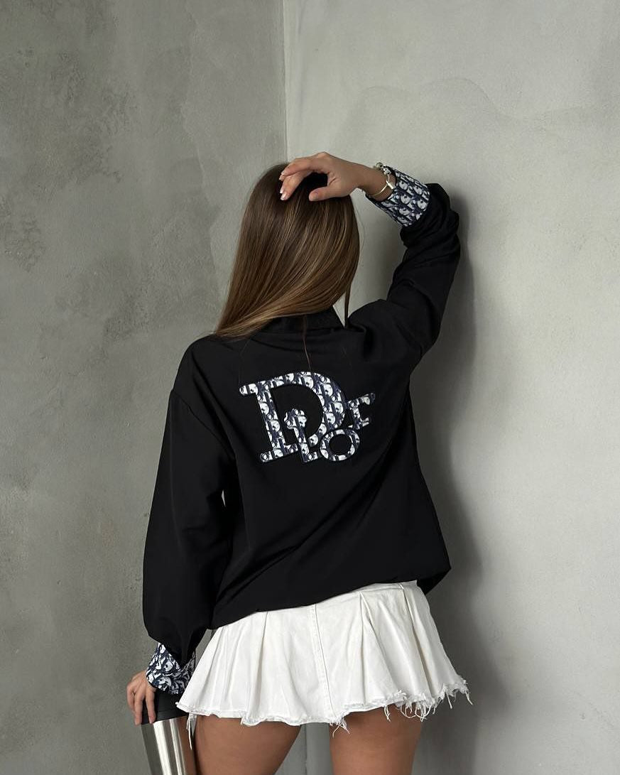 Women long-sleeved solid embroidered letter shirt (with pockets) 5