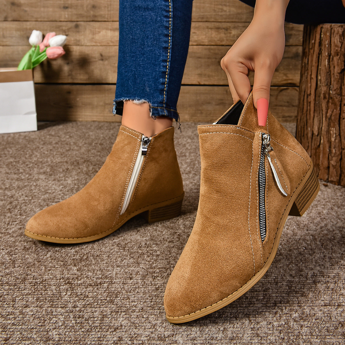 Plus Size Women autumn and winter suede side zipper short boots 4