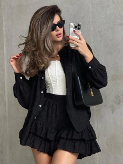 Spring & Summer Women's Fashion Casual Jacquard Two-Piece Shorts Set 6