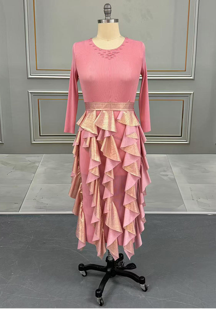 Plus Size African Women pleated dress Round Neck Shiny Stretch dress