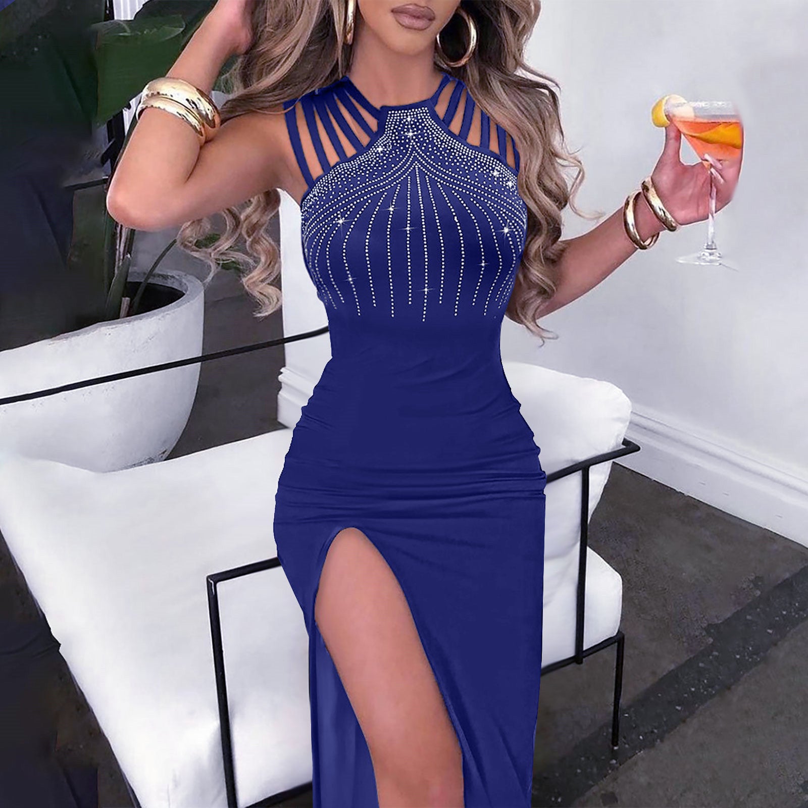 Women Beaded Slit Bodycon Dress 5