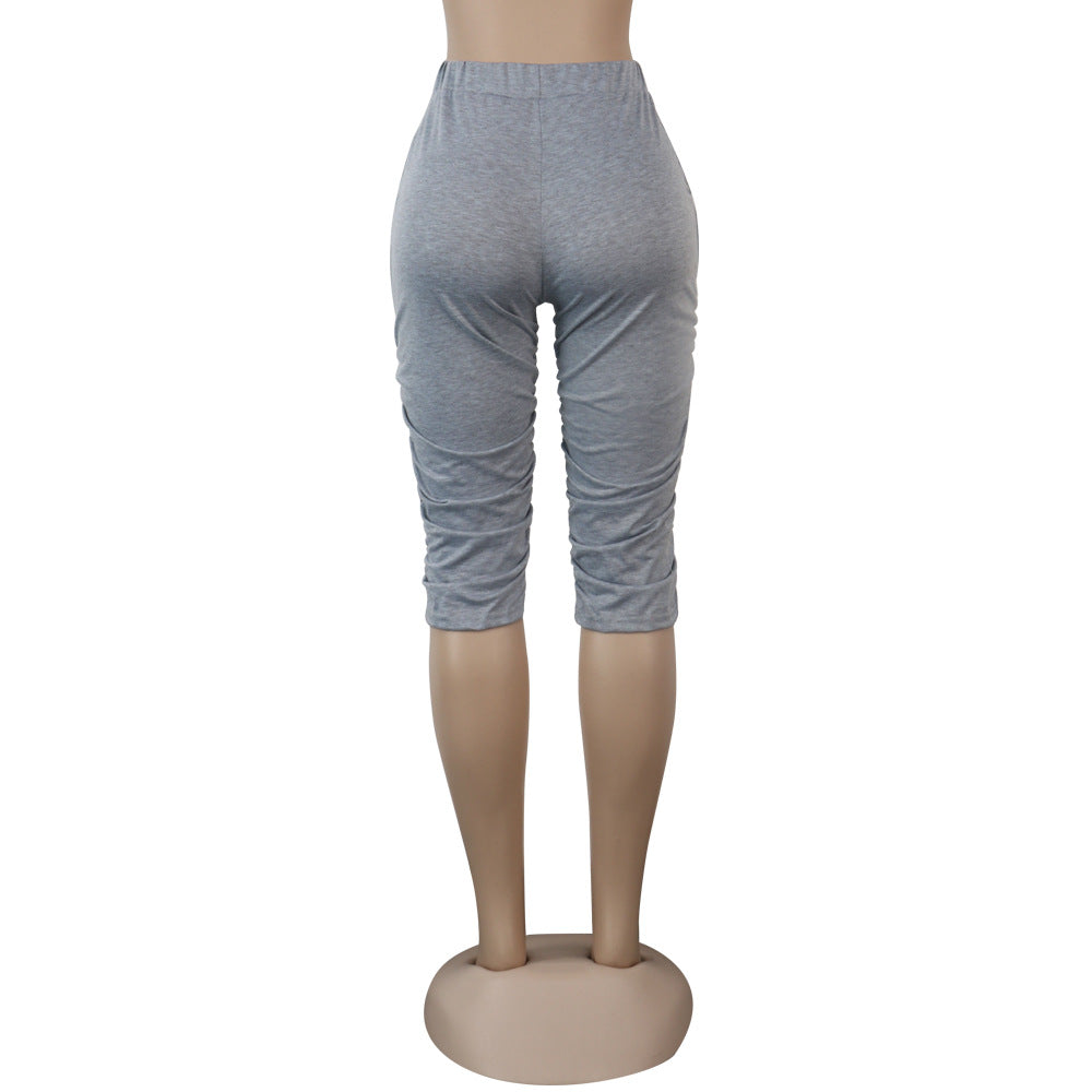 Women's Pockets Ruched Slim Fit Midi Pants 16