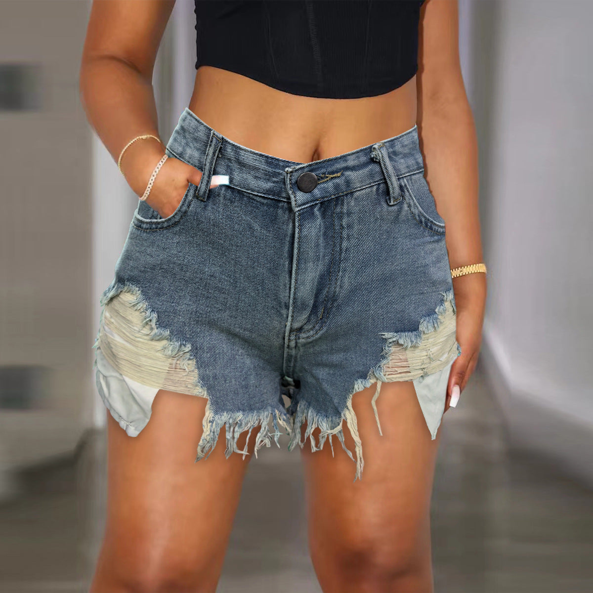 Ripped Tassel Fashion Women's Denim Shorts