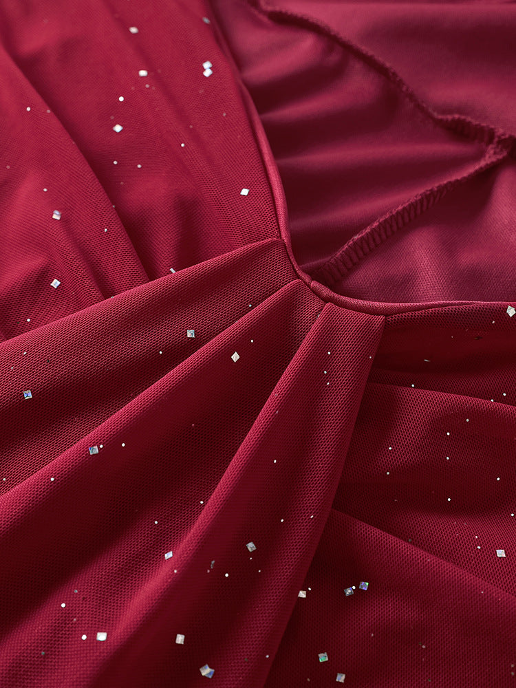 High-Low Slit Low Back Mesh Fishtail Dress 9