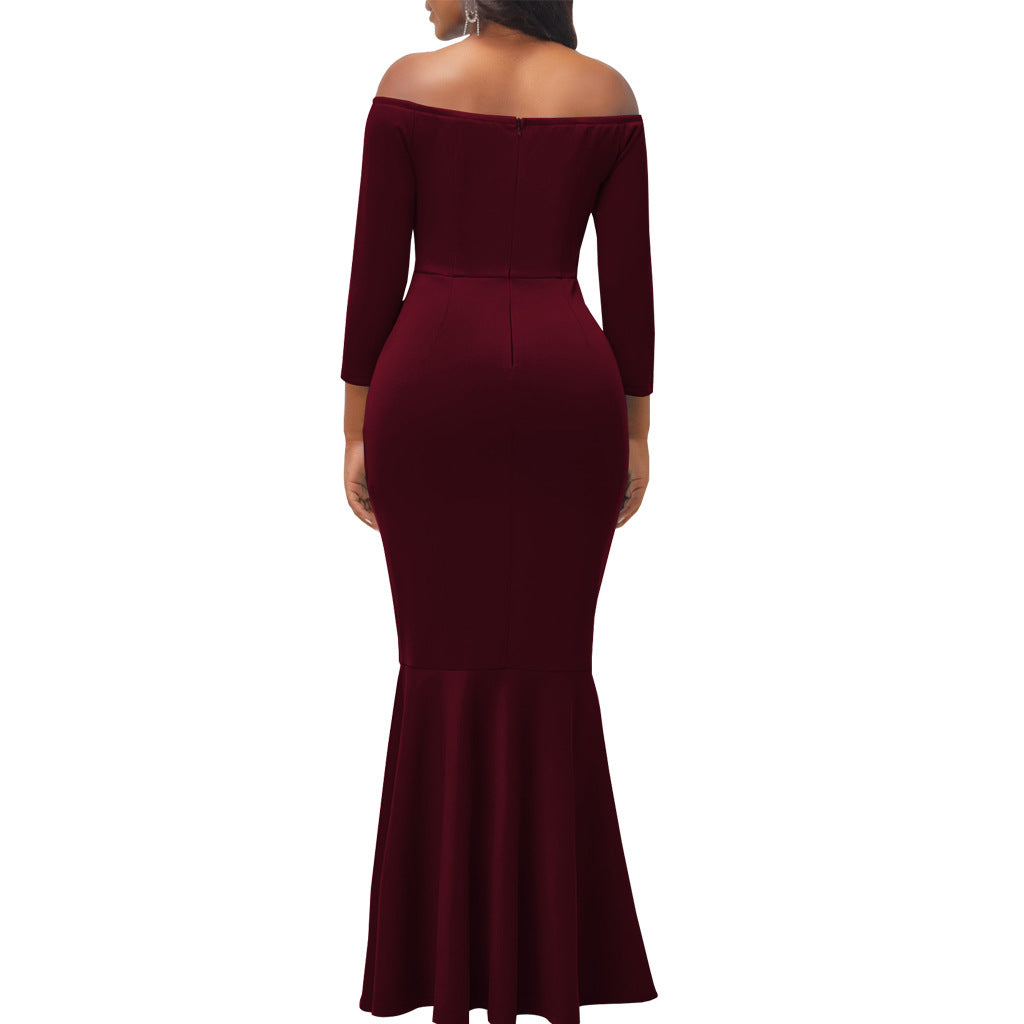 Sexy Fashion Solid Off Shoulder Slit Women's Evening Dress 9