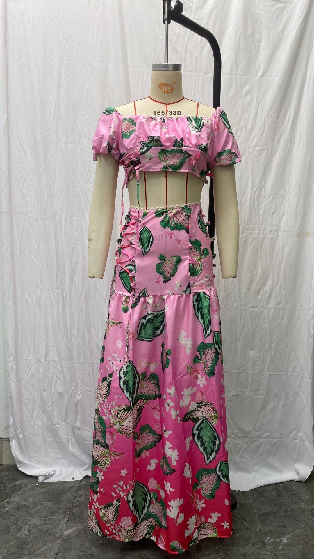 Women Casual Leaf Ombre Print Top and Skirt Two-Piece Set 9