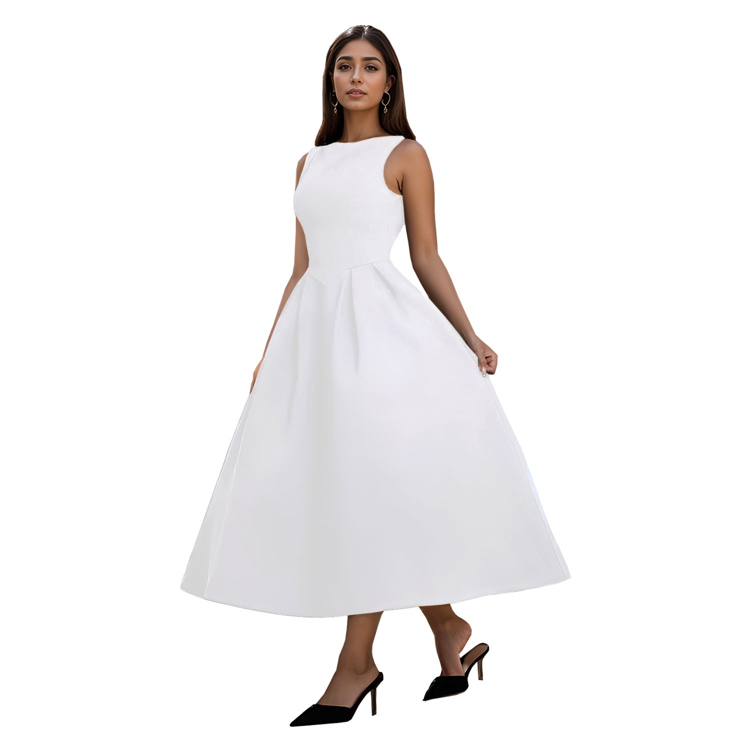 Fashionable women's Low Back retro sleeveless Backless A-line long dress 11