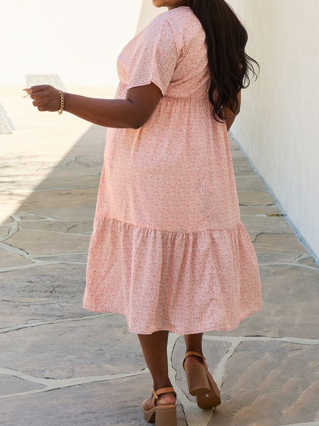 Plus Size Women Loose V-Neck Floral Dress 3