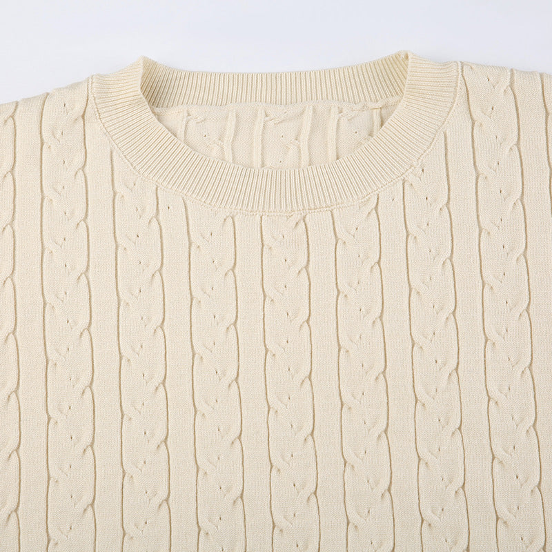 Comfortable Casual Solid Color Sweater Suit Autumn Round Neck Loose Top High Waist Shorts Two-Piece Trendy Set 13