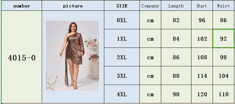 Plus Size Women Sequin Single Sleeve Trailing Dress 8