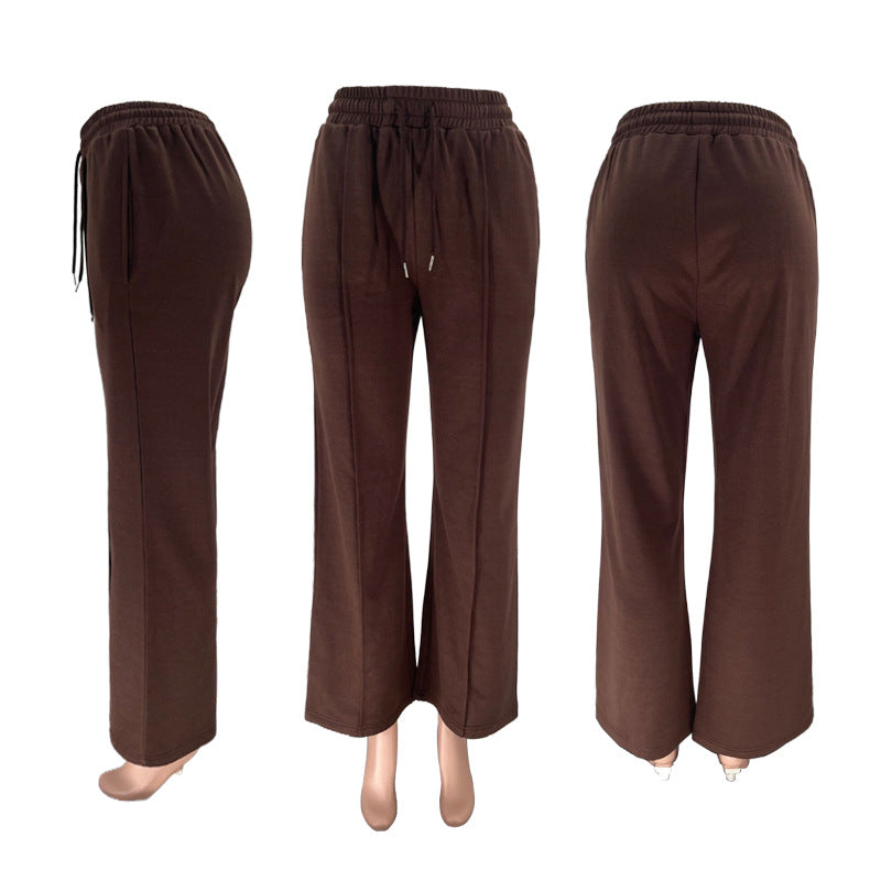 Autumn and Winter Solid Color Zipper Top Women's Fashion Casual Straight Pants two piece set 26