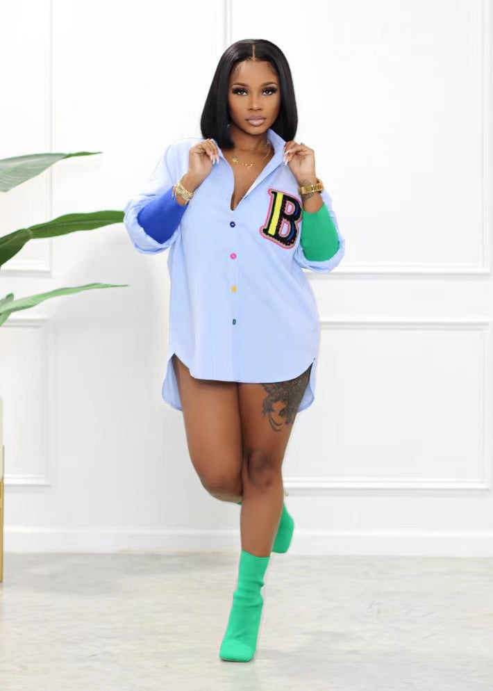 Fall/Winter Style Patchwork Embroidered Appliqued Front Short Back Long Blouse 10