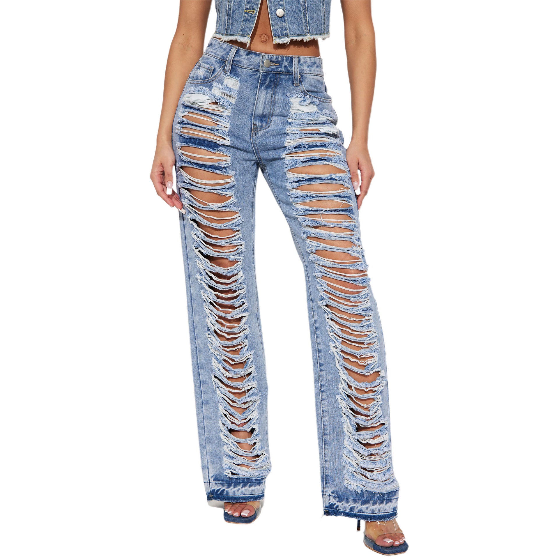 Fashion Versatile Slim Sexy Micro Stretch Ripped Micro Bell Bottom Denim Pants 4