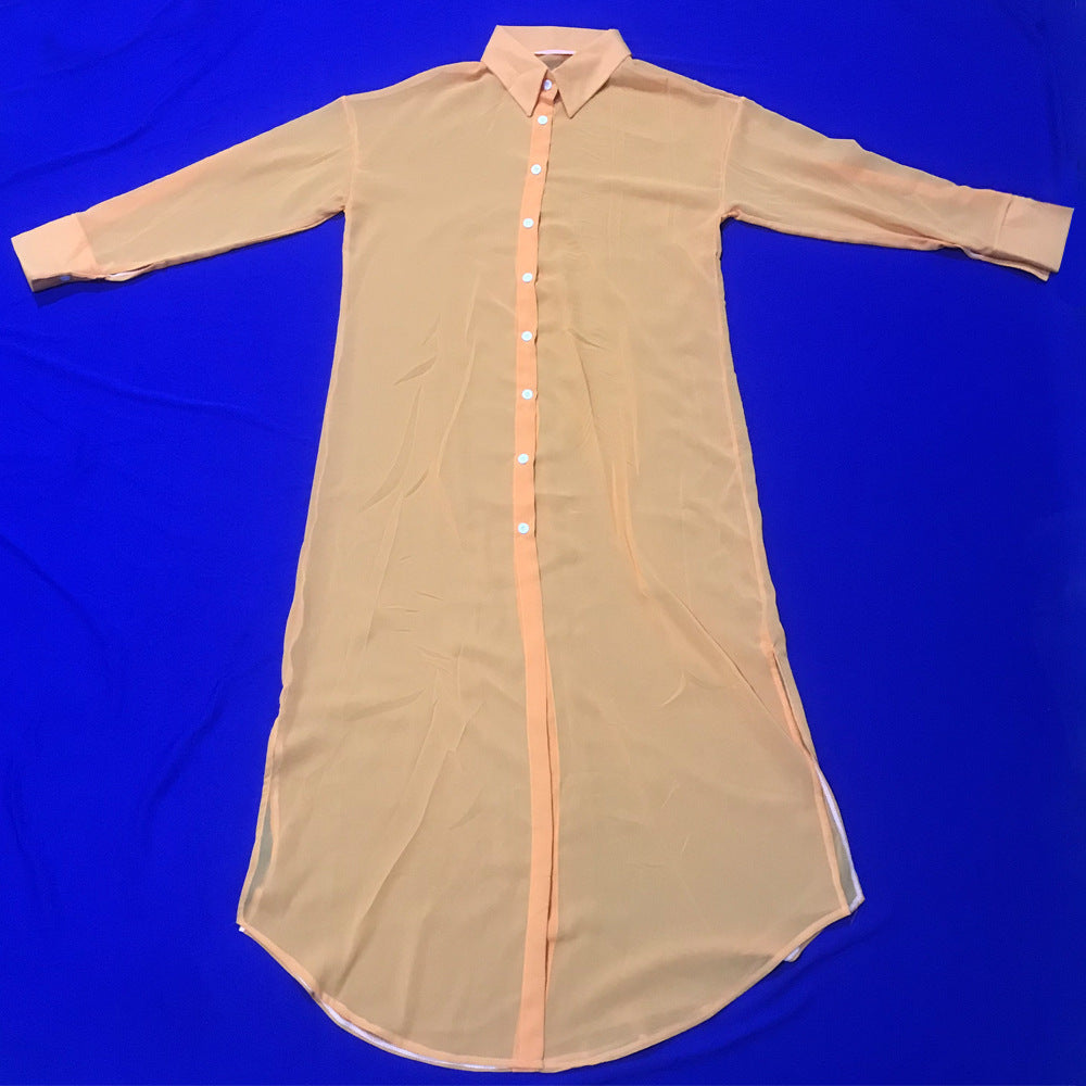 Women's Fashion Button Slit Casual Sexy See-Through Sun Protection Jacket And Shorts Two Piece Set 16