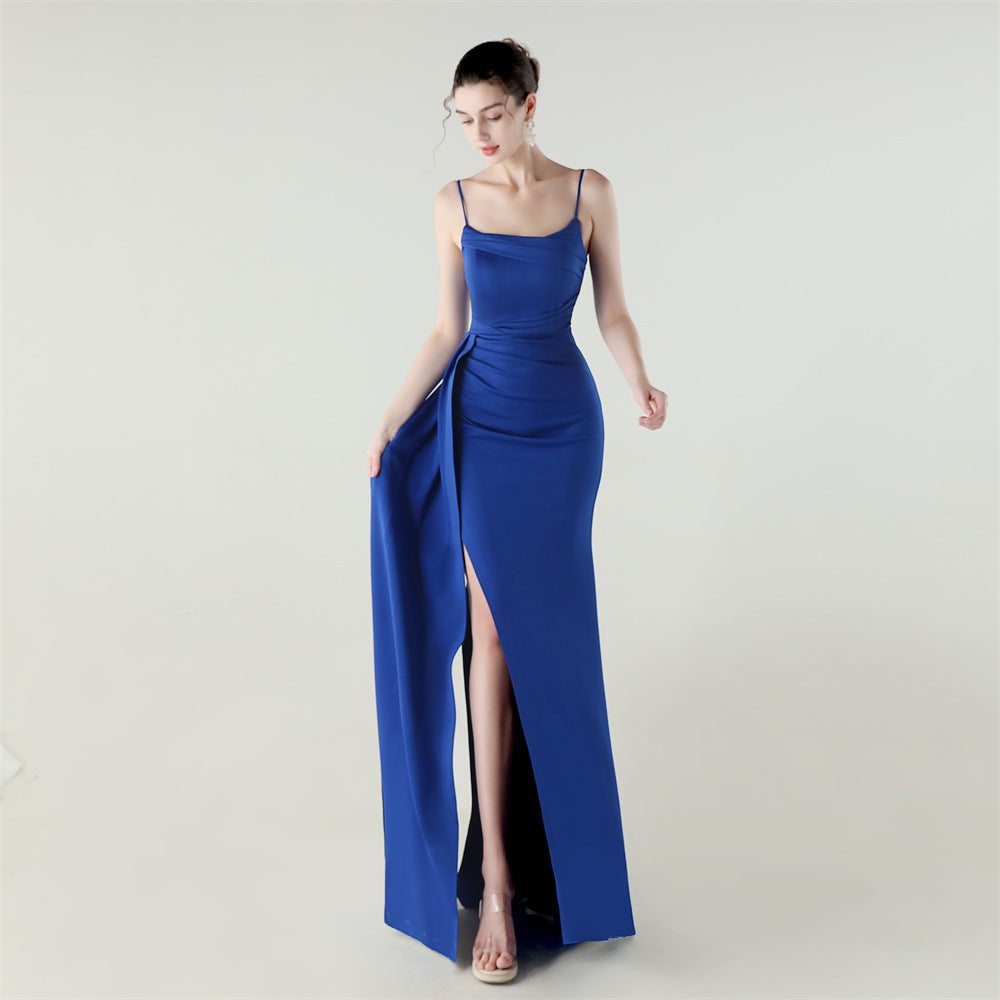 Women Strapless satin beaded fishtail evening dress 9