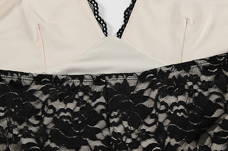 Summer Women's Sexy Fashion Halter Neck Lace-Trimmed Slit Slim Dress 15