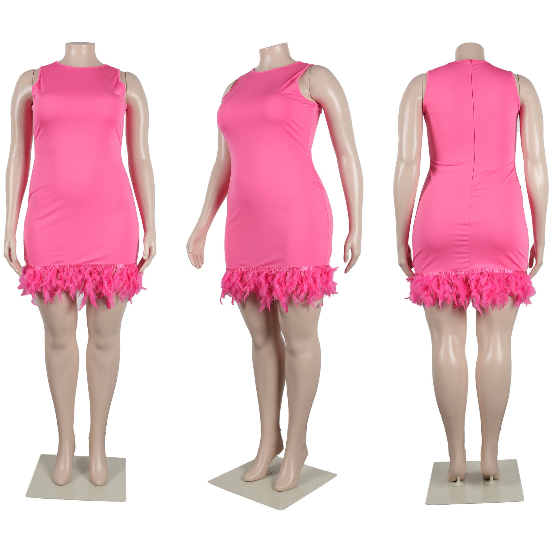 Women Casual Solid Sleeveless Feather Bodycon Dress 20