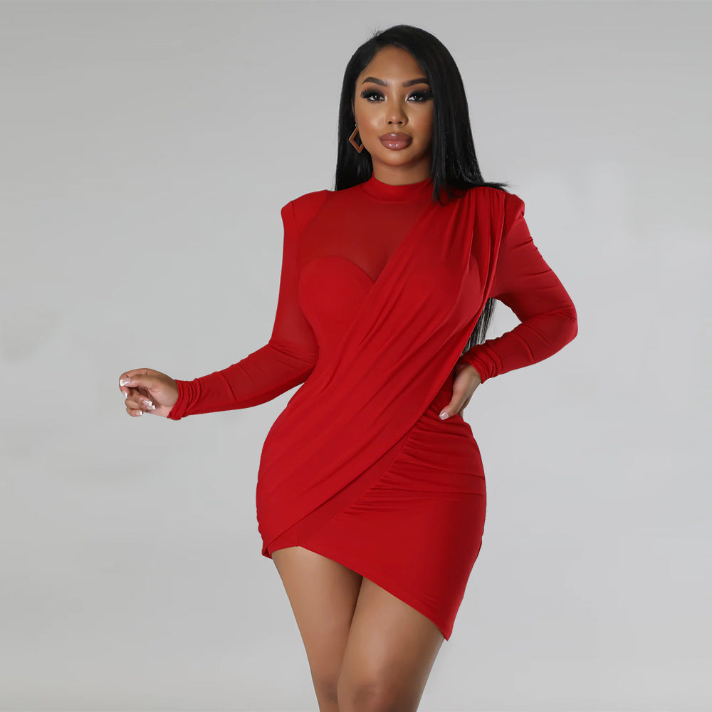 Women's mesh patchwork see through patch Slim Waist dress 7