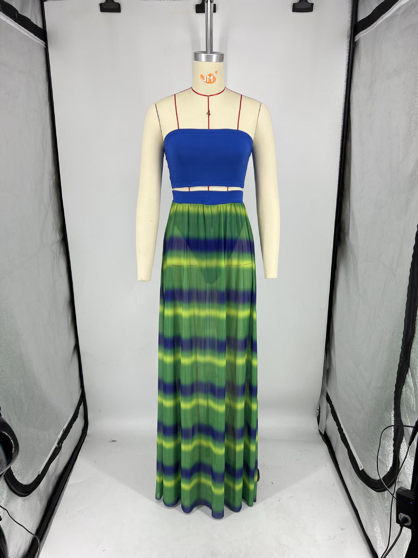 Women's mesh bandeau top + maxi skirt set 16