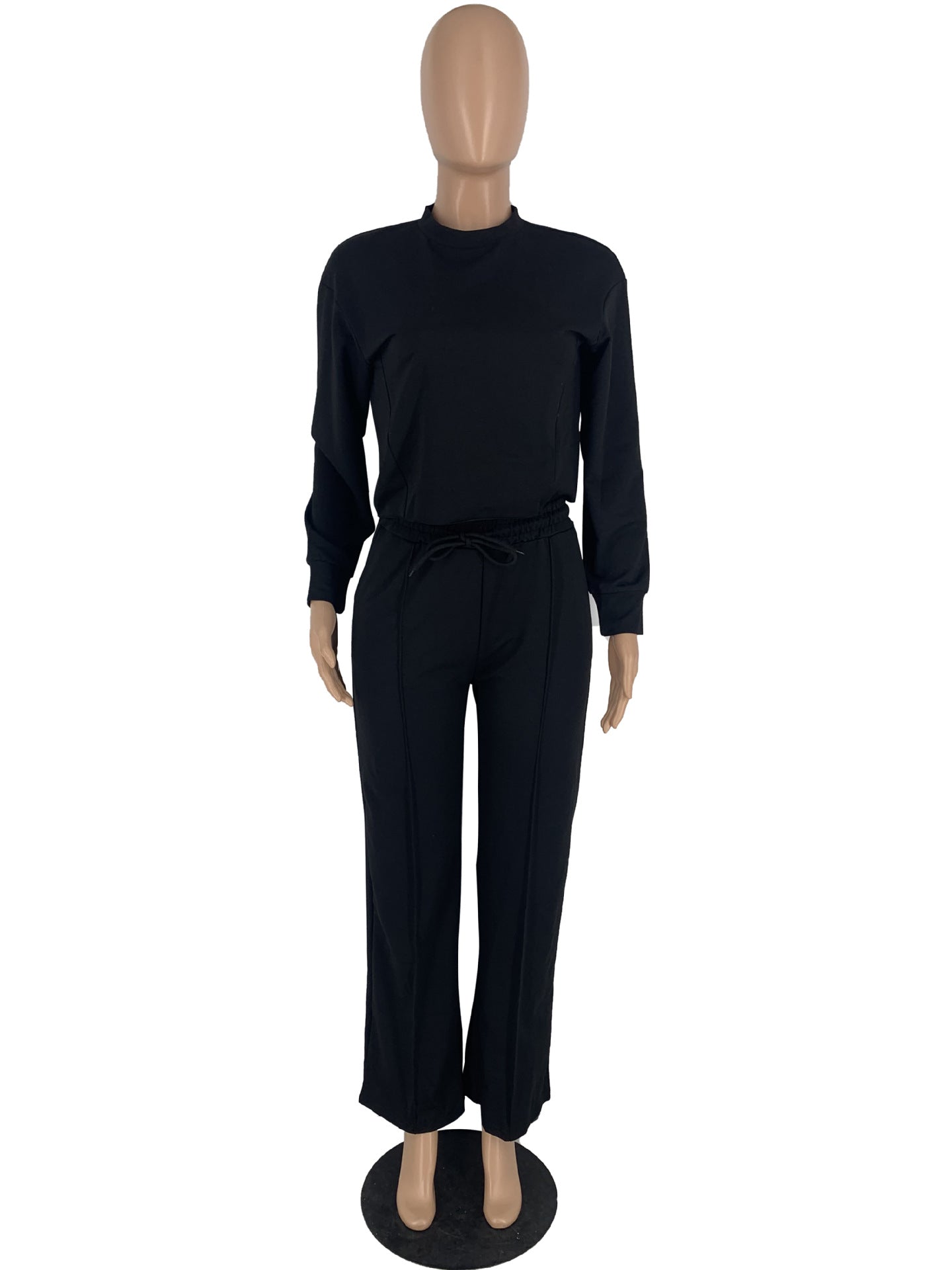 Solid Color Long Sleeve Pocket Straight Pants 2 Piece Set 32