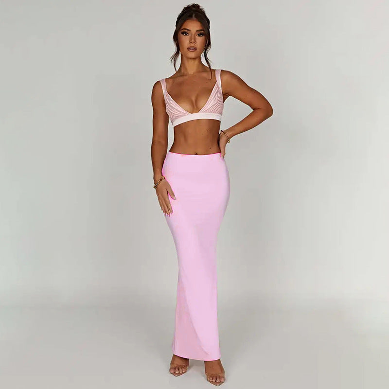 Autumn sexy trendy versatile slim solid color Bodycon long skirt for women 7