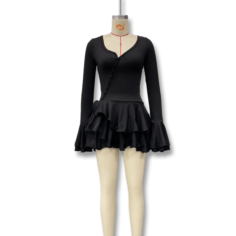 Summer Sexy Single-Button Bell Sleeve Slim Waist Mini Dress 16