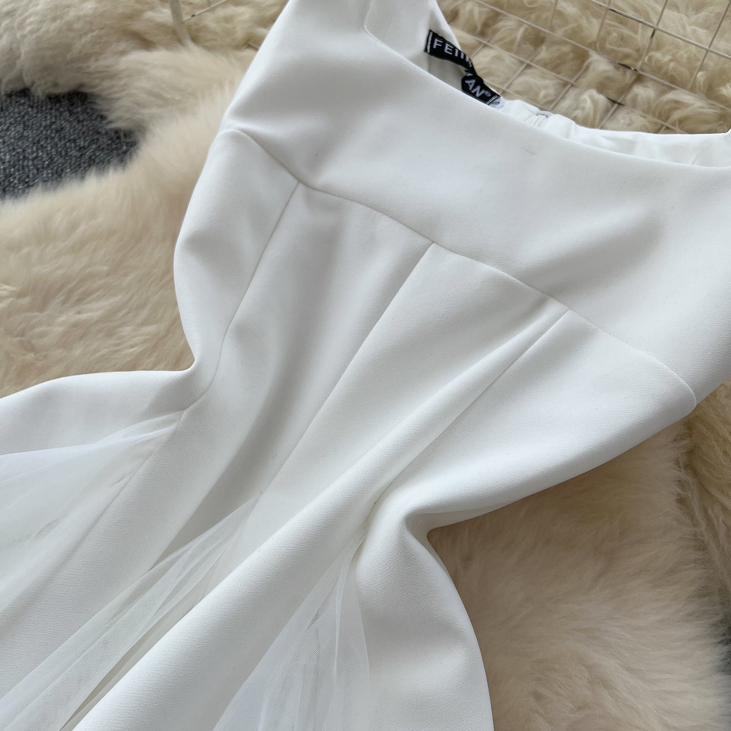 Women's Summer Square Neck Strap Mesh Patchwork Puffy Long Dress 12