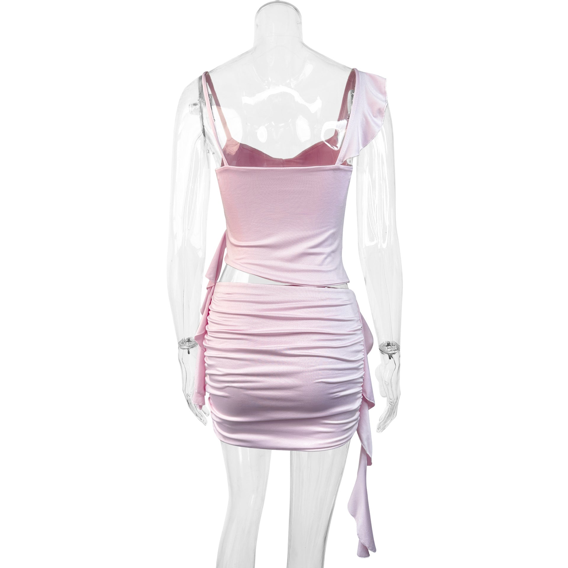 Sexy Draped Strap Bodycon Ruffle Two-Piece Skirt Set 9