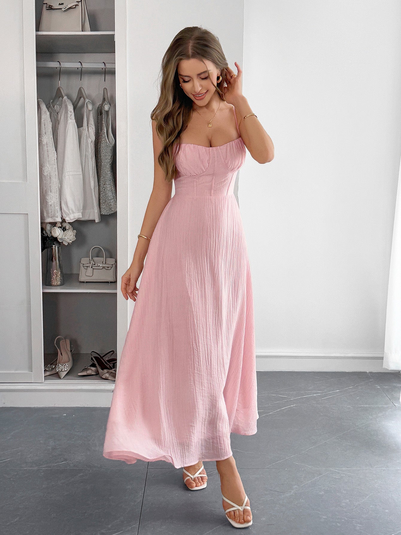 Spring-Summer Elegant Solid Color Strap Dress for Women 3