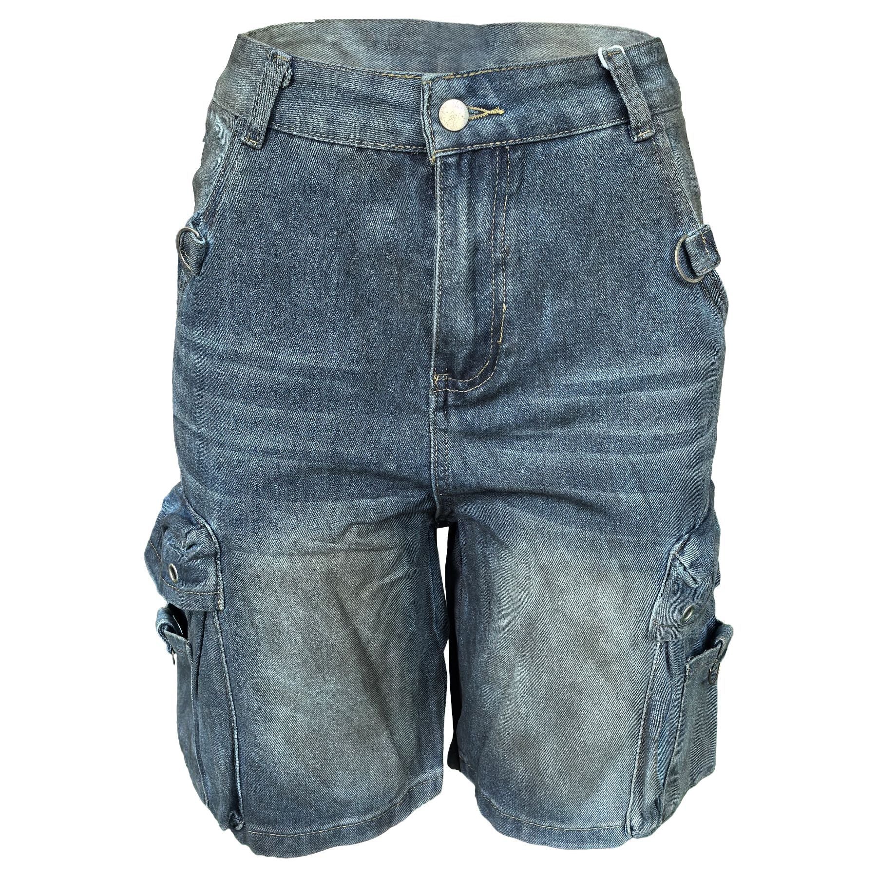 Women Pocket Cargo Knee-Length Denim Shorts 5