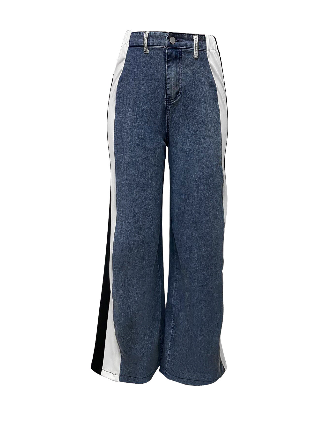 Women's street fashion leopard print patchwork straight denim trousers 15