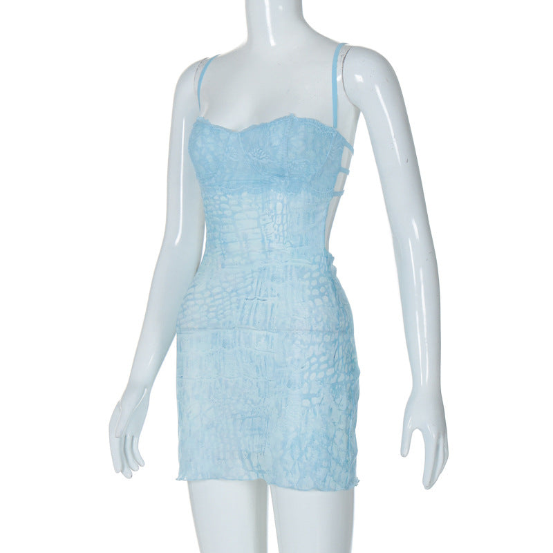 Women's Autumn Sexy Hollow Strap Print Mini Dress 7