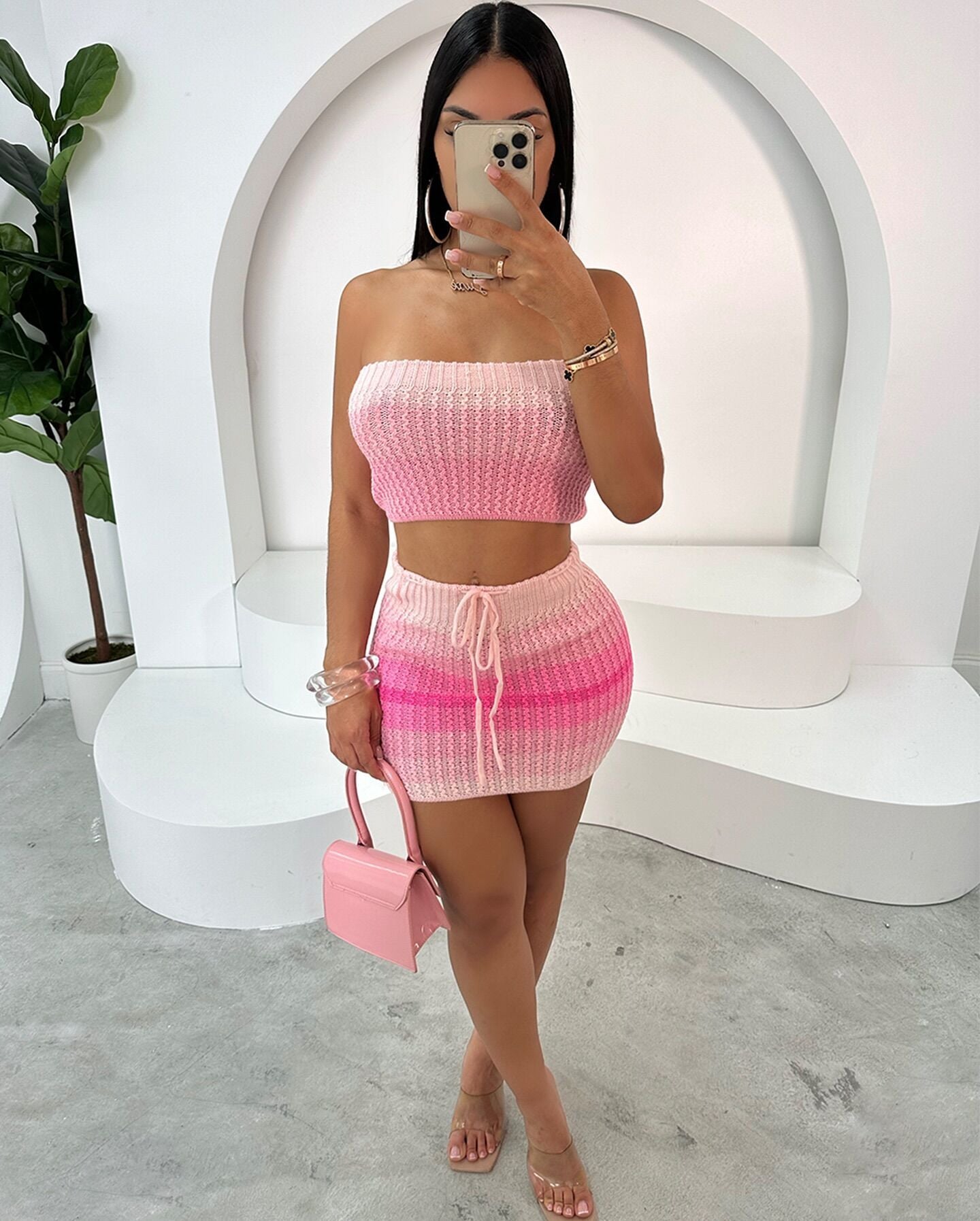 Women Strapless Knitting sexy Top and Skirt Set 3