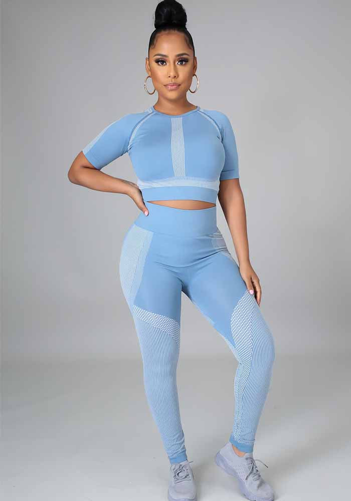 Women Summer Printed Short Sleeve Yoga Two-piece Set