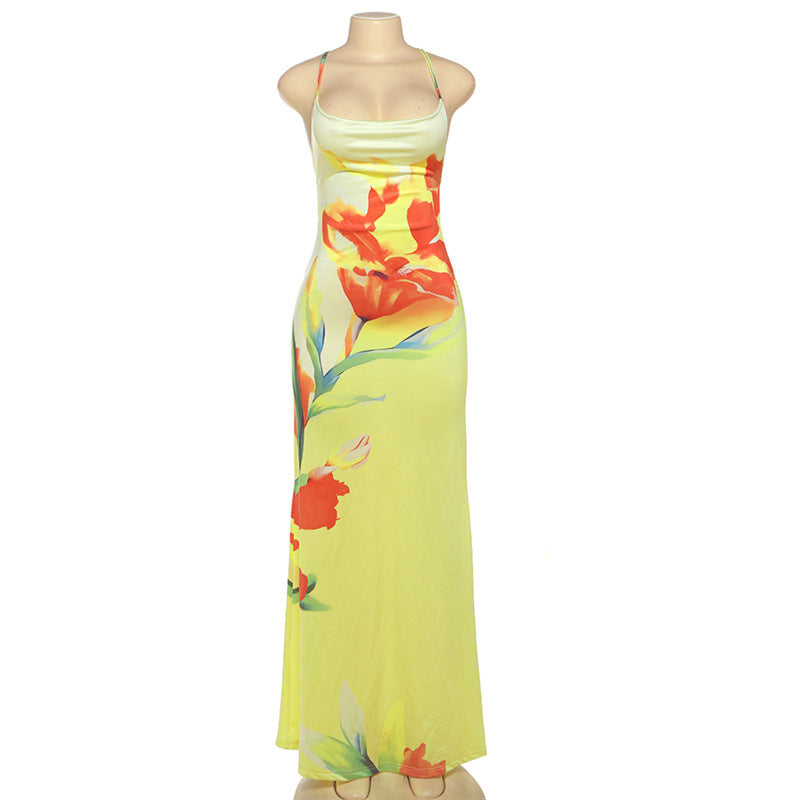 Women's Summer Fashion Print Sleeveless Low-Back Long Dress 6