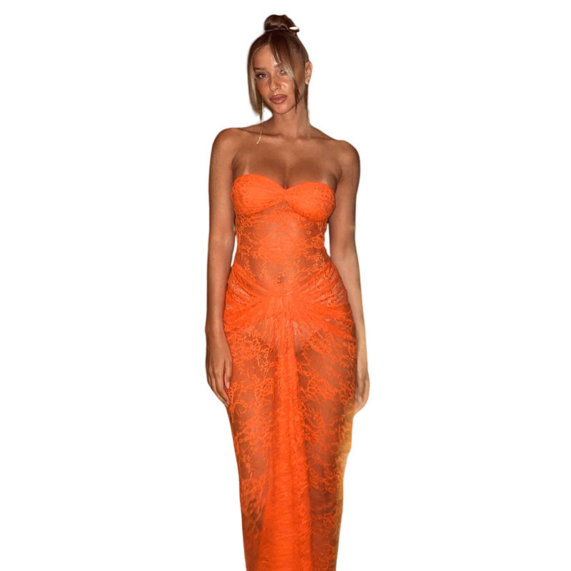 Summer Women's Fashionable And Sexy Lace See-Through Bodycon Dress 7