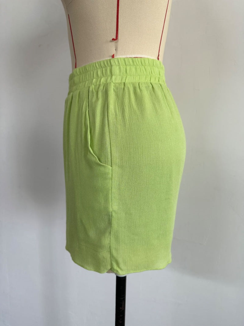 Women Solid Loose Turndown Collar Shirt and Wide Leg Shorts Casual Two-Piece Set 6