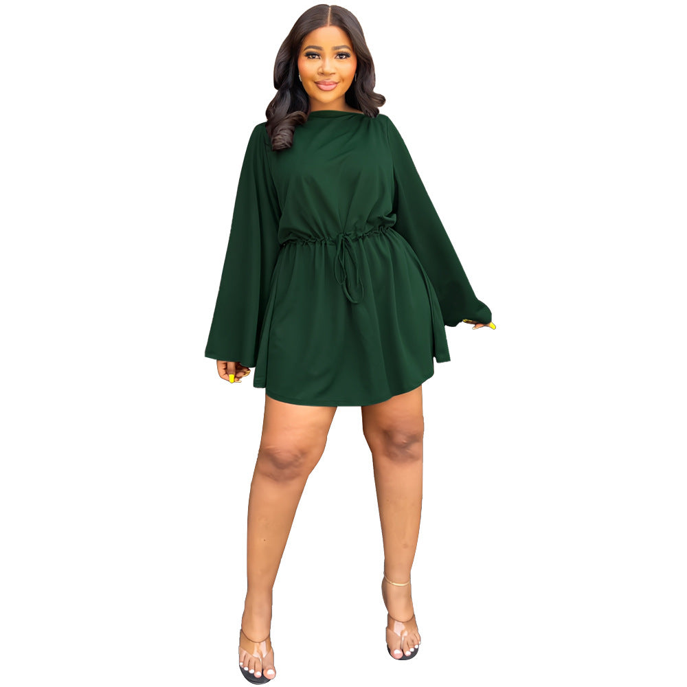 Bell Sleeve Drawstring Slim Waist Casual Women's Dress 11