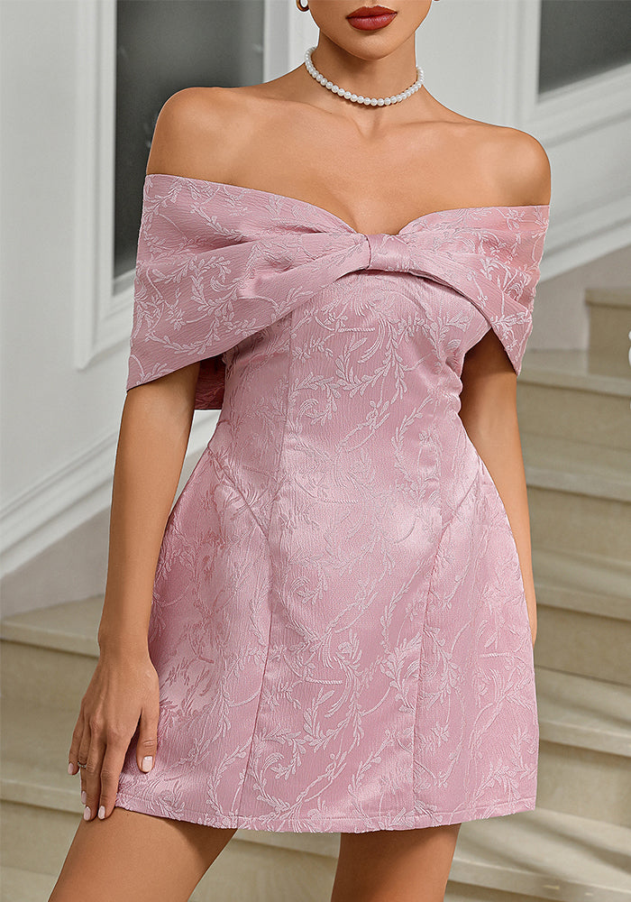 Women's Pink Embroidered Off Shoulder Mini Dress