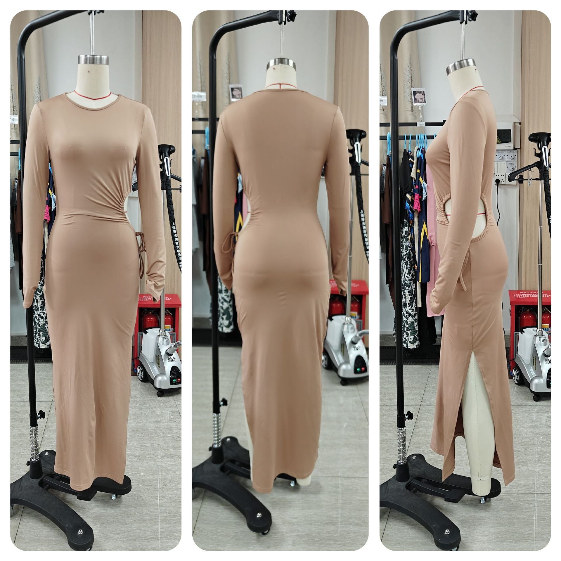 Women's Solid Color Round Neck Evening Gown 6