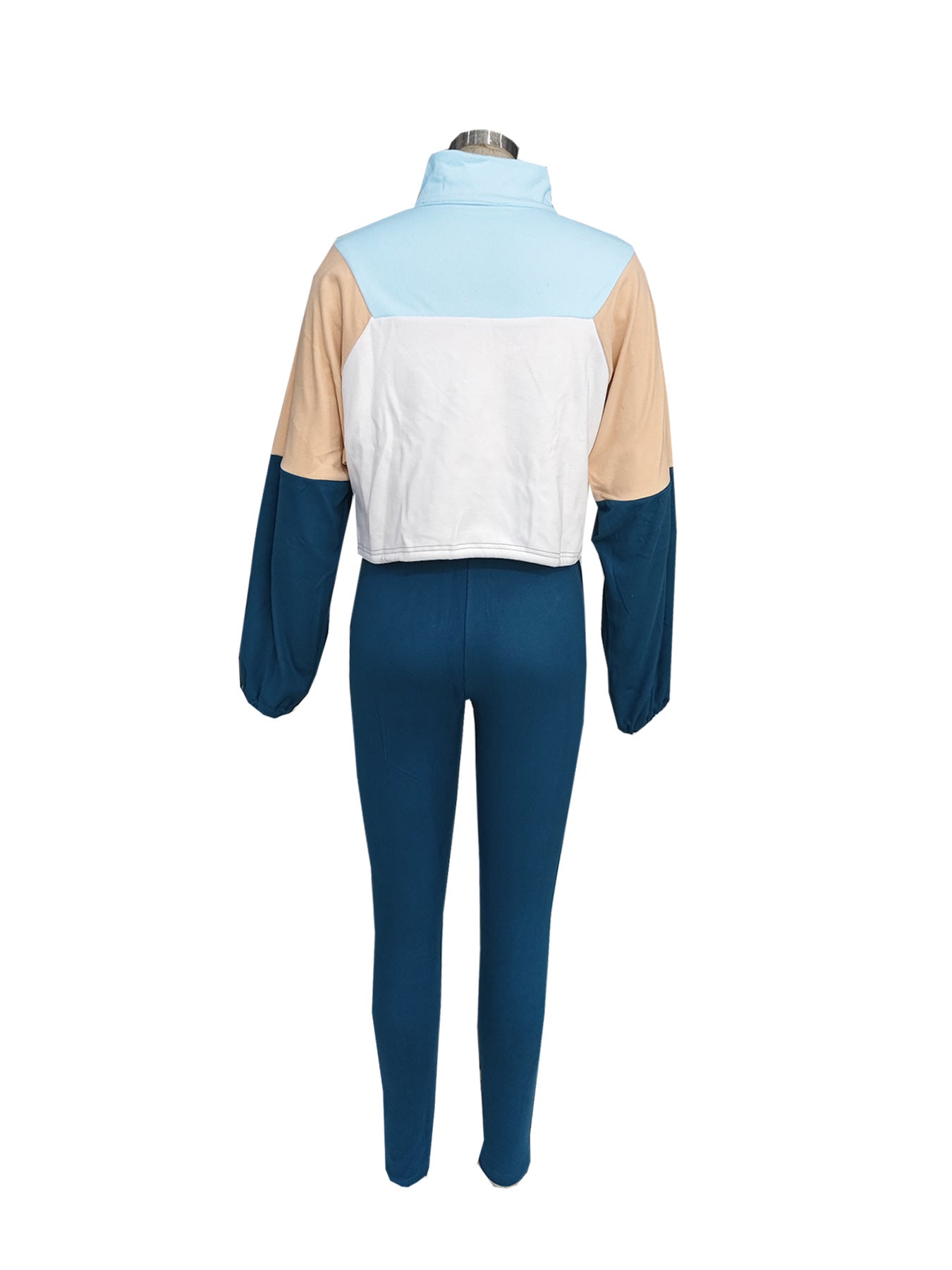Autumn Contrast Color Zipper Patchwork Top Tight Fitting Pants Sports Two-Piece Set 13