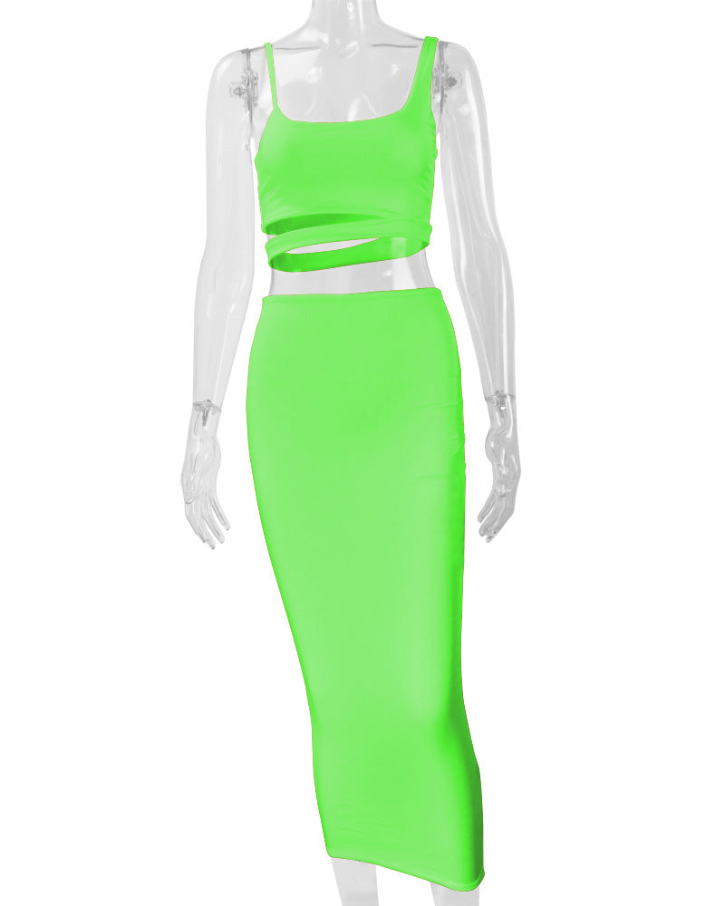 Autumn and Winter Women's Fashion Sexy Hollow Two-piece Skirt Set 26