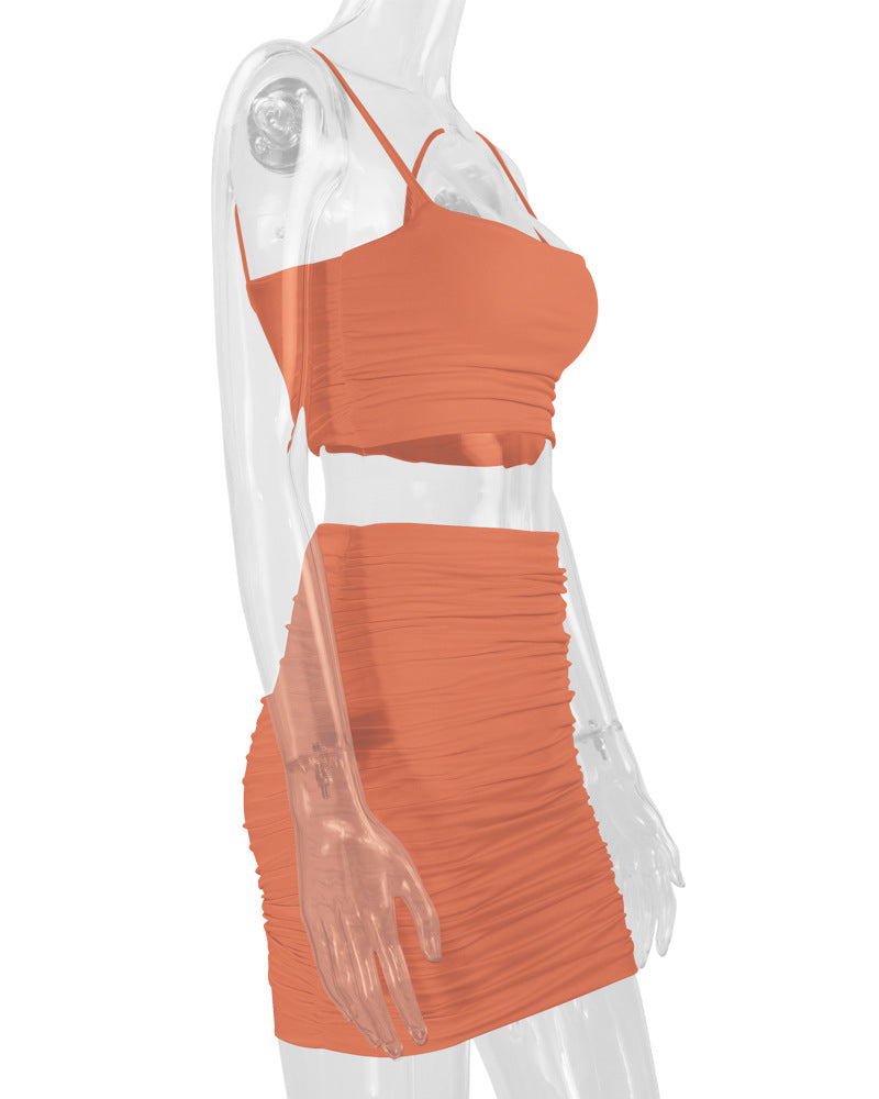 Sexy Camisole Ruched Bodycon Skirt Two-Piece Set For Women 41