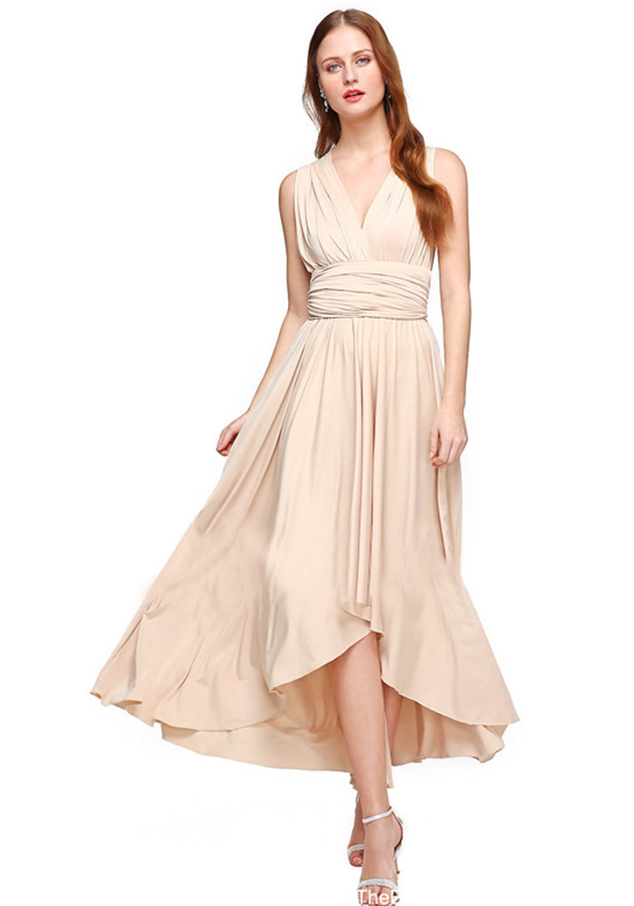 Multi-Wear Crossover Short Front And Long Back Backless Sexy Long Dress