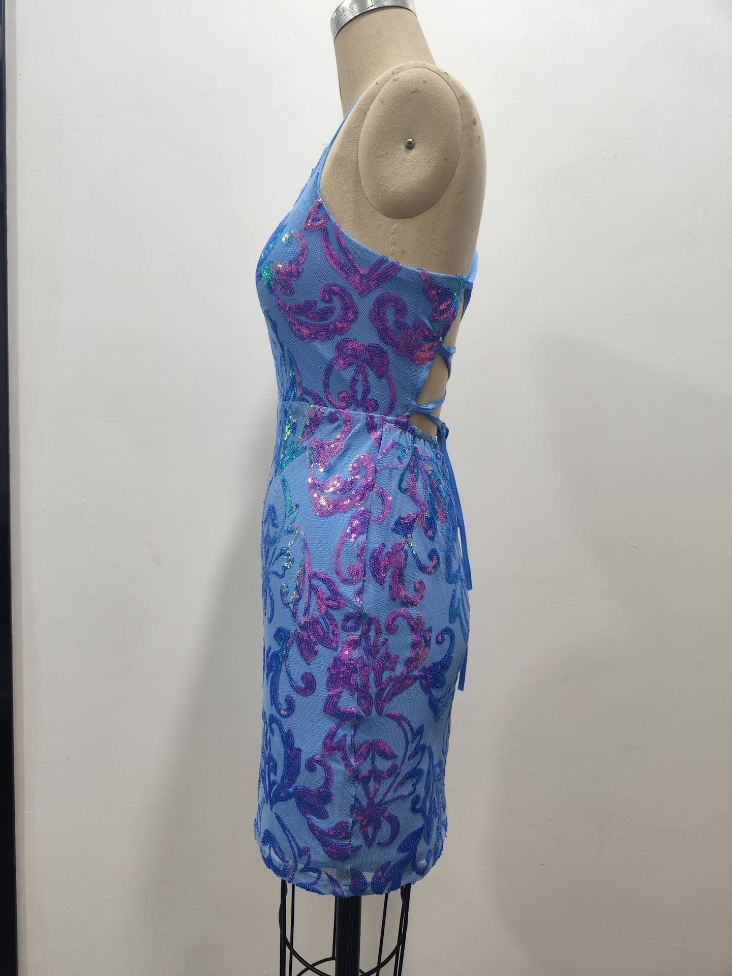 Women Summer Sequin Camisole Beads Sexy Bodycon Dress 7