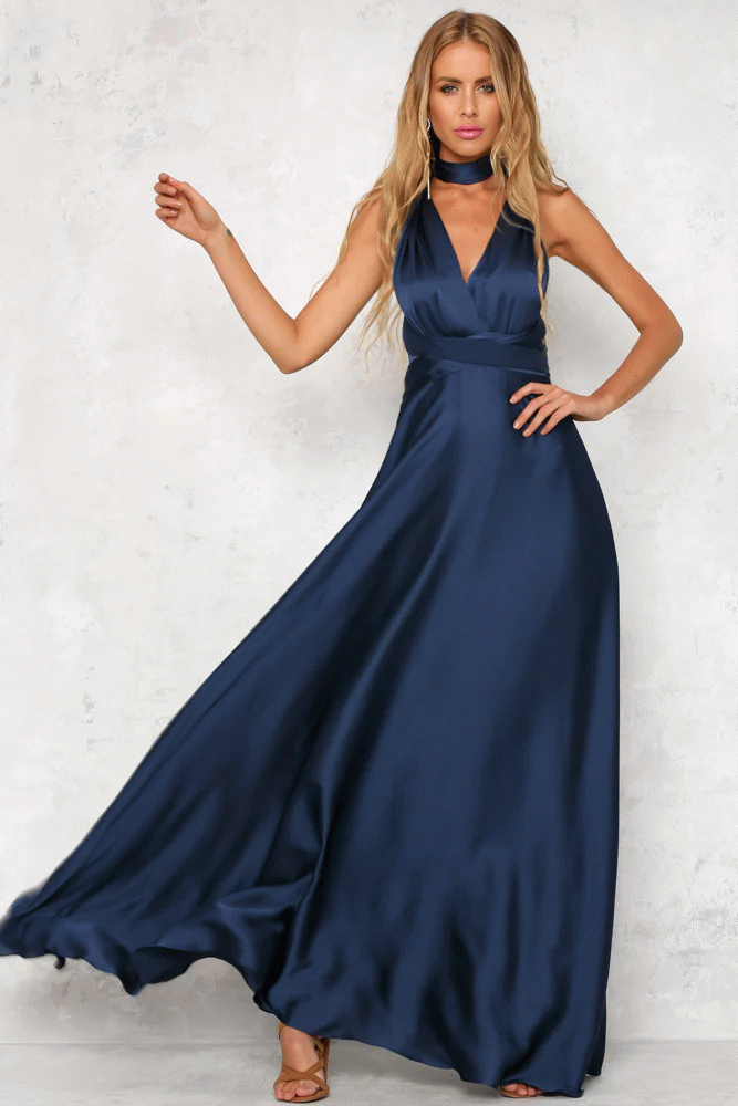 Women V Neck Solid Formal Party Evening Dress 3