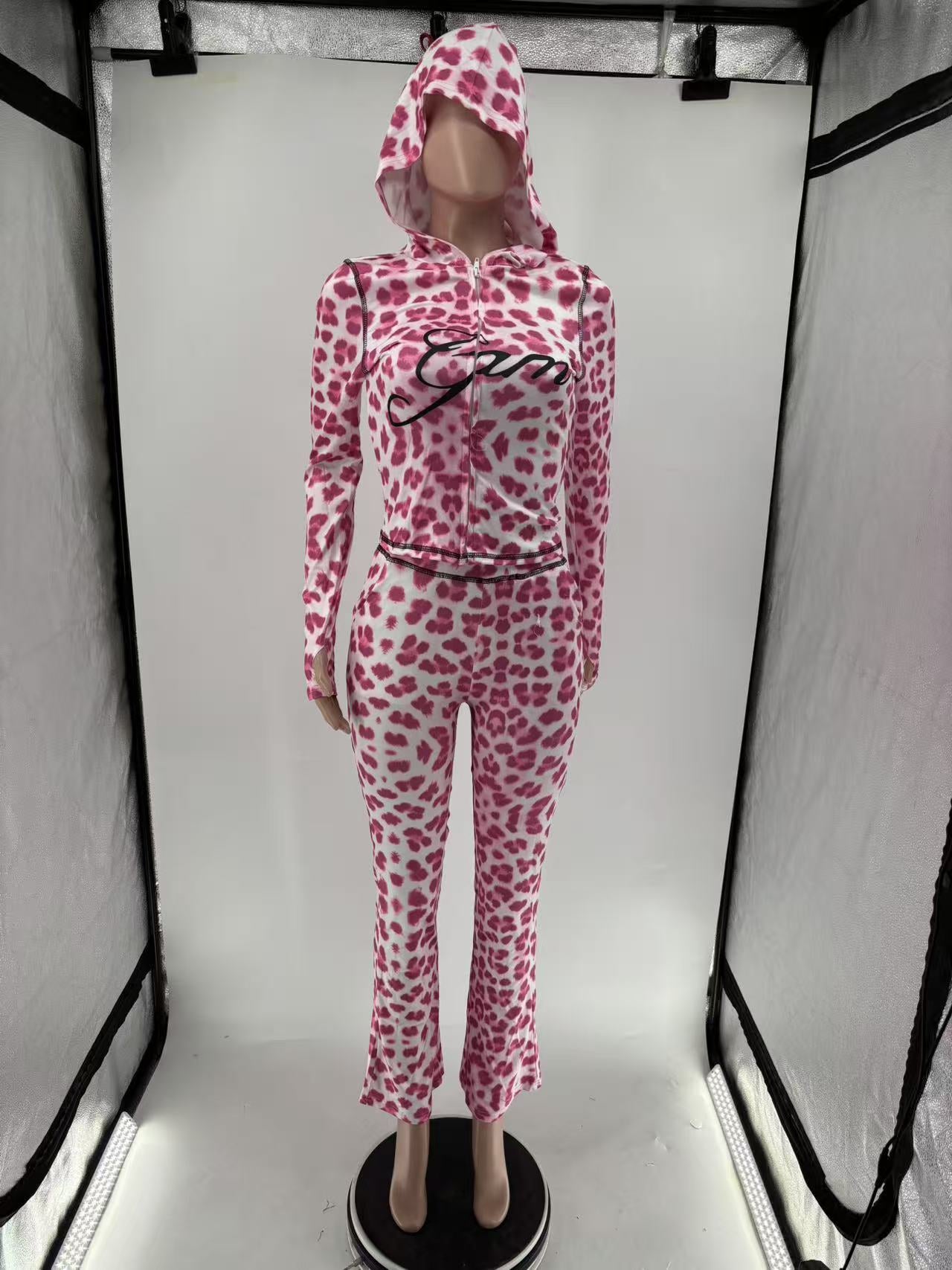 Women Sexy Leopard Print Contrast Two-Piece Set 4